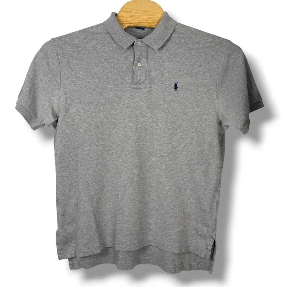 Polo Ralph Lauren Polo‎ Shirt Mens Large Gray Navy Blue Pony Logo Cotton Golf